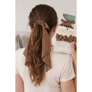Kristin Ess Hair Cheetah Print Scrunchie Scarf Duo Hair Tie Ponytail Bow NWT